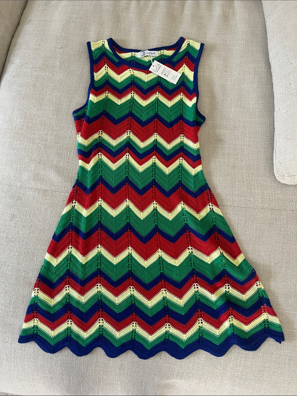 NWT Cupshe Multicolor Chevron Knit Swim Coverup - Red, Green, Blue, Cream